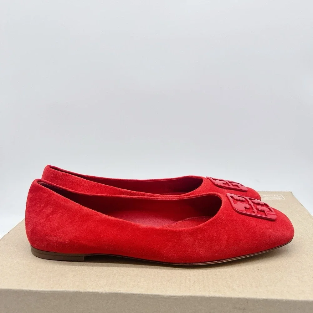 Tory Burch Georgia Women's Ballet Flats LOGO Slip On Red Suede Size US 8